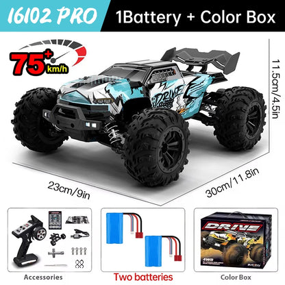 Wltoys 16101 Pro 1:16 Scale 75KM/H 4WD Remote Control Car with LED Lights - High-Speed Drift Monster Truck for Children