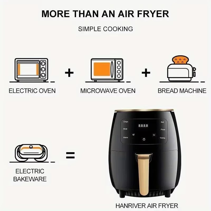 6L Large Capacity Digital Touch Air Fryer Multi Use Non Stick Energy Saving Easy Clean Oven for Household Kitchen Cooking