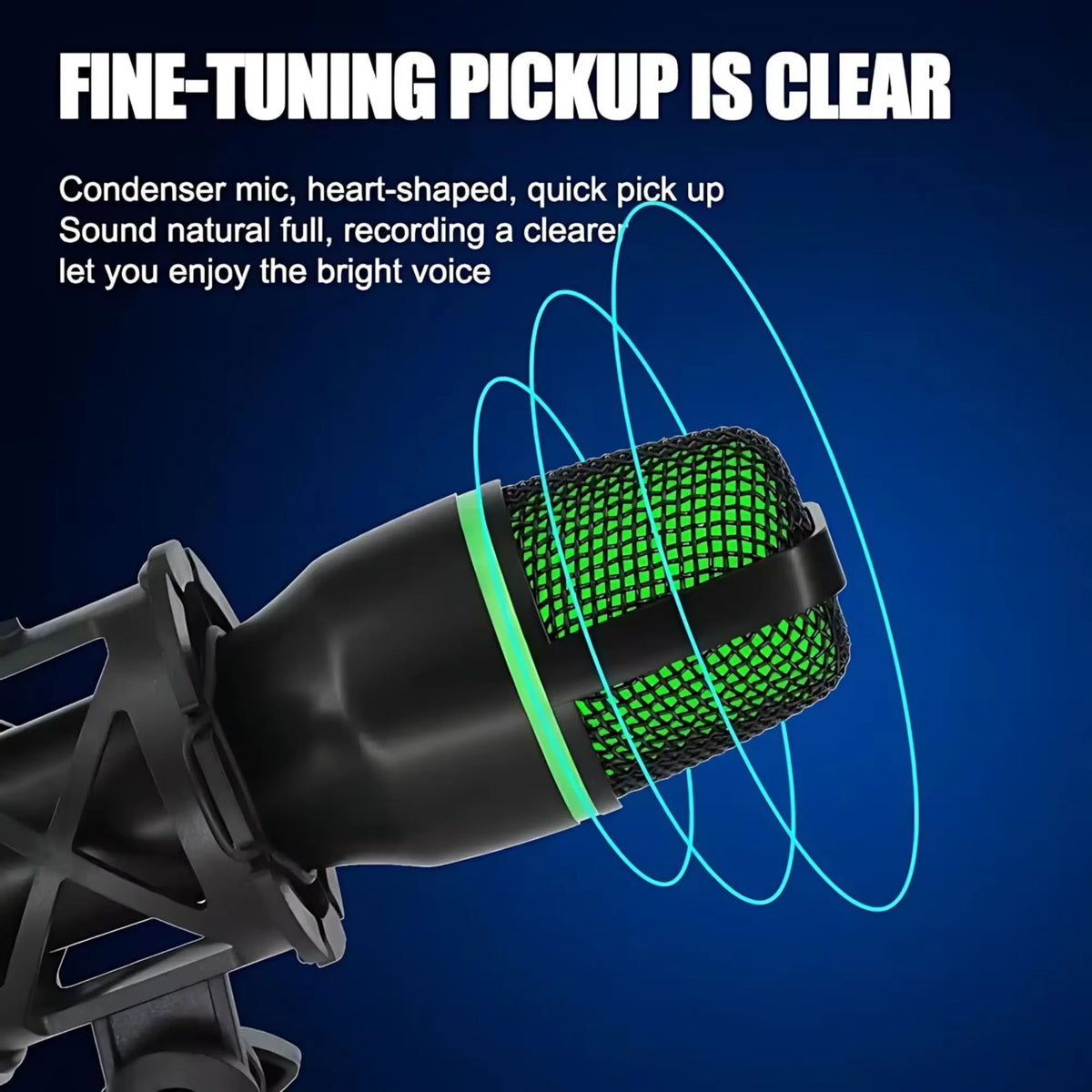 Premium USB Condenser Microphone Kit with Tripod Stand and RGB Lighting for Gaming, Streaming, and Content Creation on PC, Laptop, and Mac - Features Mute Button and Built-in Voice Changer