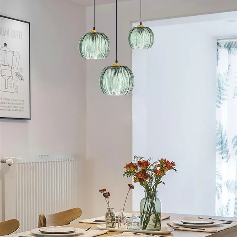 Nordic Glass Pendant Light Green Leaf Pattern Lighting for Living Room Dining Room Hotel Study Bedroom Indoor Decorative Fixture