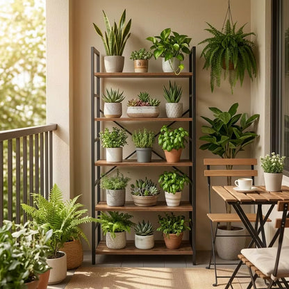 5 & 6 Tier Industrial Rustic Wood Bookcase with Black Metal Frame - Freestanding Multipurpose Storage Organizer for Bedroom, Living Room, Office, Kitchen, and Plant Decor