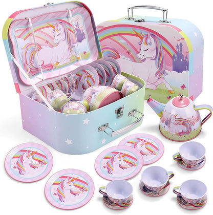 Mermaid-Themed Tea Party Set for Girls - Pretend Play Tin Teapot Kitchen Toy for Toddlers Ages 2 to 6
