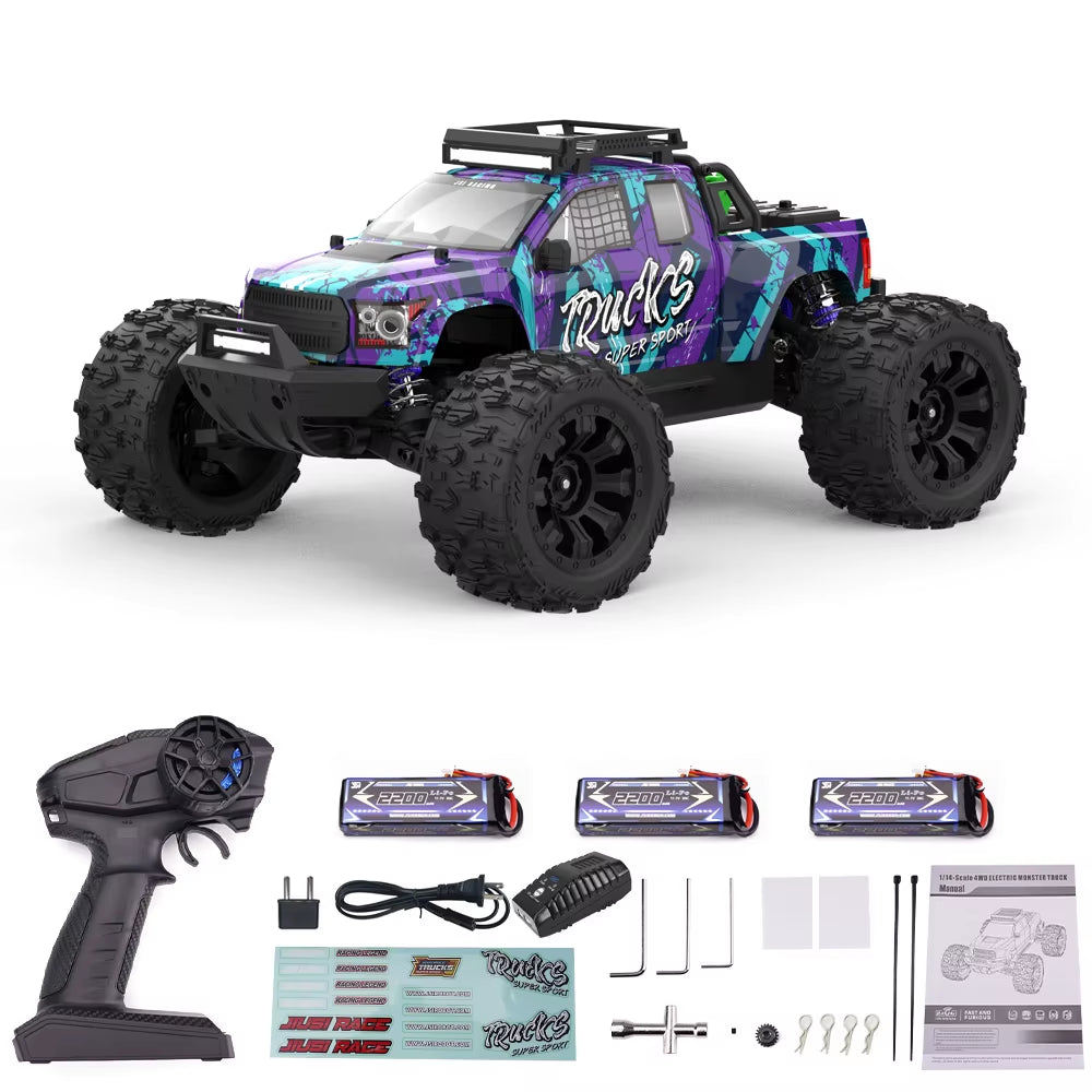 JIUSI PT14R V3 1/14 Scale 4WD RC Racing Truck with Brushless Motor, 3S Battery, and 80Km/H Speed - 2.4G Remote Control Off-Road Vehicle