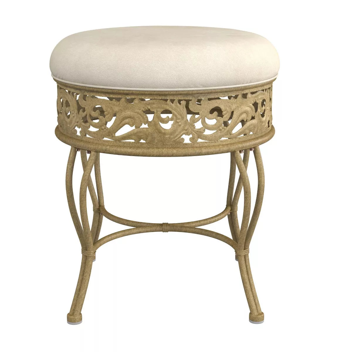 18.5" Villa III Upholstered Backless Metal Vanity Stool Beige - round Padded Seat, Makeup Bench