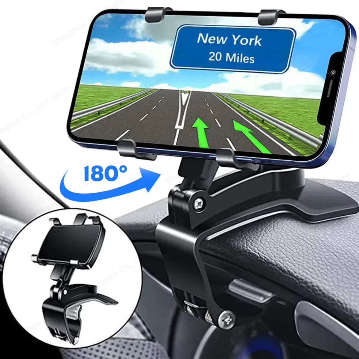 360-Degree Rotating Universal Car Phone Holder Stand for Dashboard - Compatible with iPhone, Samsung, Xiaomi, and Huawei