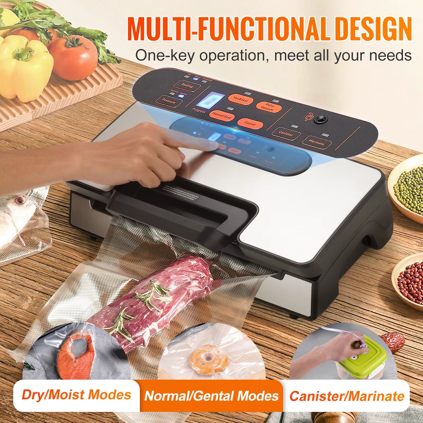 90Kpa 130W Vacuum Sealer Food Packaging Machine with Free 10Pcs Vacuum Bags for Household Kitchen Vacuum Food Sealing