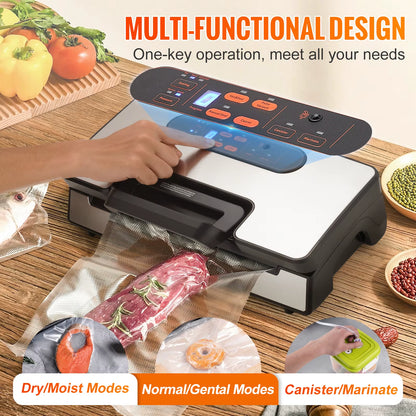 90Kpa 130W Vacuum Sealer Food Packaging Machine with Free 10Pcs Vacuum Bags for Household Kitchen Vacuum Food Sealing