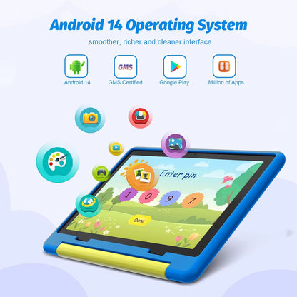 KT1016 Android 14 Tablet for Kids 10 Inch Octa-Core 8 GB RAM 64 GB Storage 1 TB Expandable Parental Control Pre-Installed KIDOZ