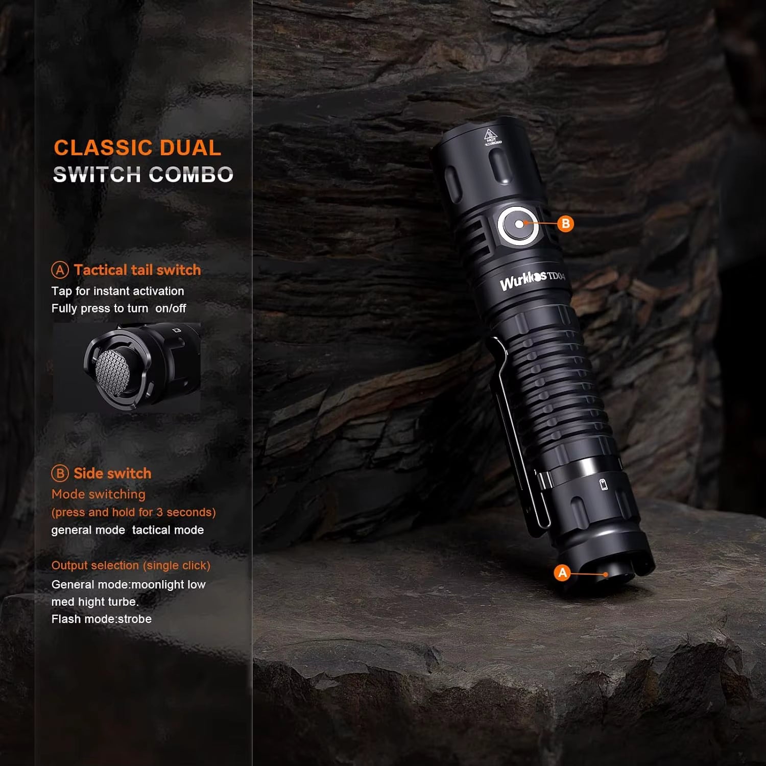 TD04 21700 Rechargeable Two Mode Group Tactical XHP50D HI Flashlight USB-C 3000 Lm Torch IP68 Waterproof EDC Tail Switch