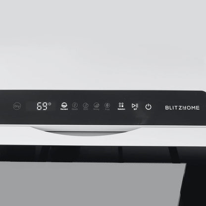 Blitzhome BH-CDW1 Smart Portable Countertop Dishwasher US Plug with APP Control, 4-6 Sets Big Capacity, Dual Water Inlet Modes, 360°Spraying, 75°High Temperature, Five Cleaning Modes, Drying Function