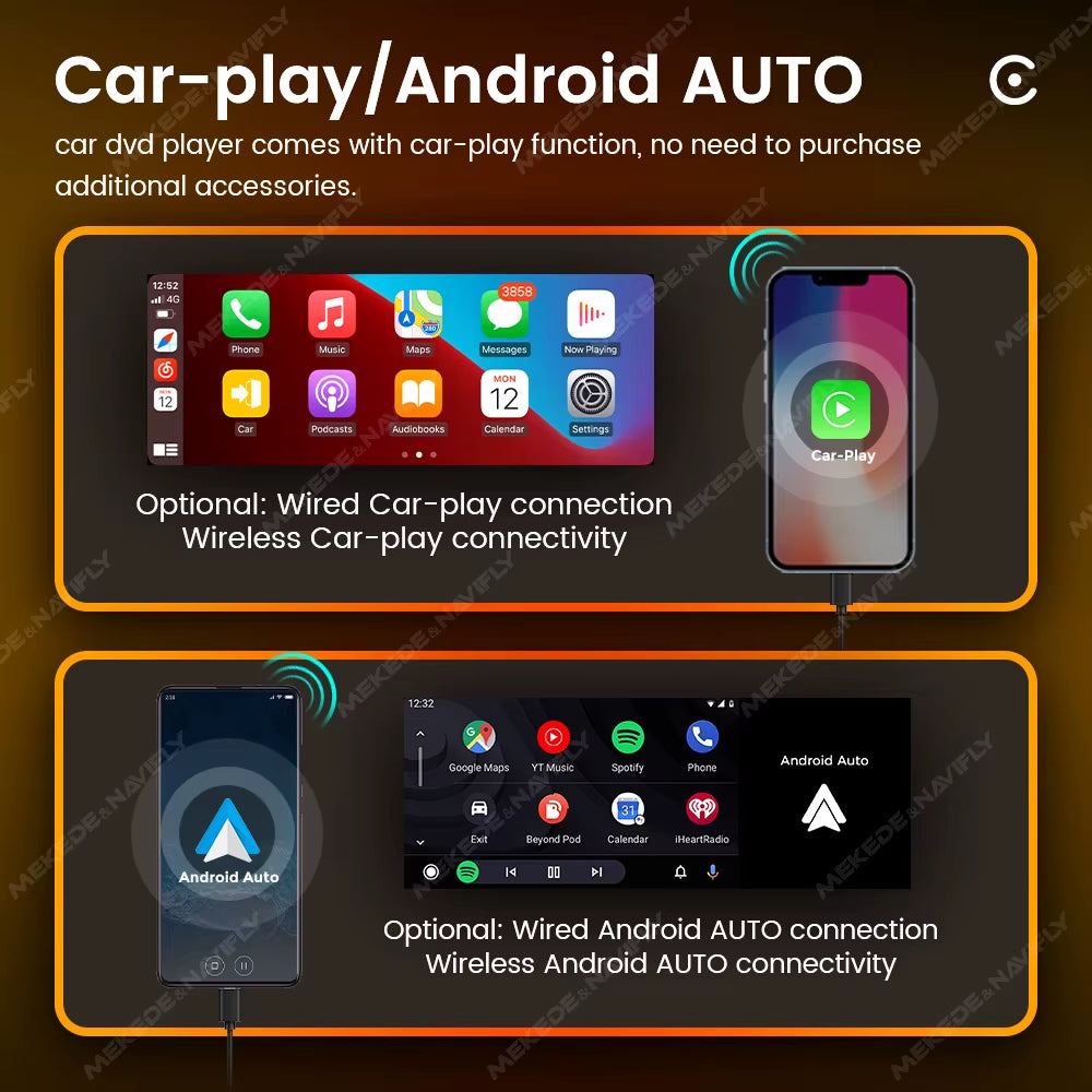 MEKEDE 1Din 6.86 Inch Carplay Android Auto Car Radio Universal Multimedia Player with BT FM Stereo USB Type-C Plug Cam Head Unit