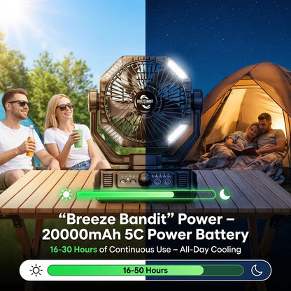 Coldsky 20,000mAh Rechargeable Camping Fan with Remote Control, 4 LED Lights, and 8 Adjustable Speeds for Outdoor Use