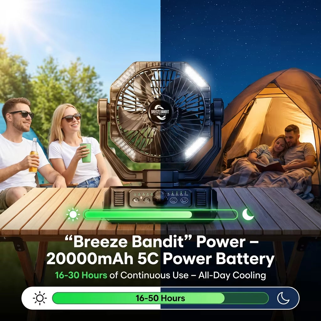 Coldsky 20,000mAh Rechargeable Camping Fan with Remote Control, 4 LED Lights, and 8 Adjustable Speed Settings for Outdoor Use