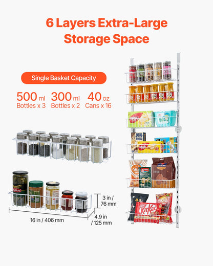 Heavy-Duty Steel Over-the-Door Pantry Organizer with Adjustable Multi-Tier Spice Rack Shelves