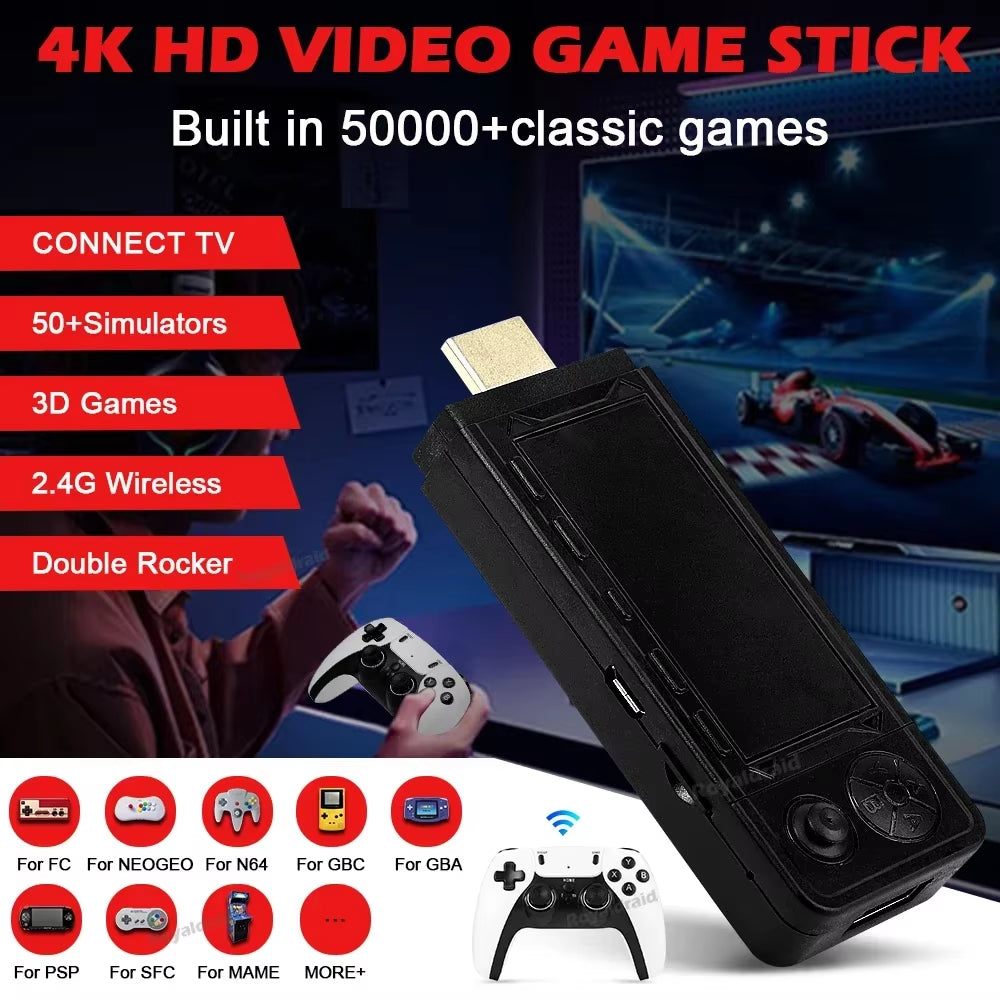 128G 256G X9 PRO Gamestick 4KHD TV Video Game Consol 3D Games for PSP/PS1/N64/NDS 40+Simulators Retro Games Dual 2.4G Controller