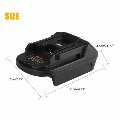 USB Battery Adapter Converter for 20V DEWALT Milwaukee M18 Convert to Makita 18V