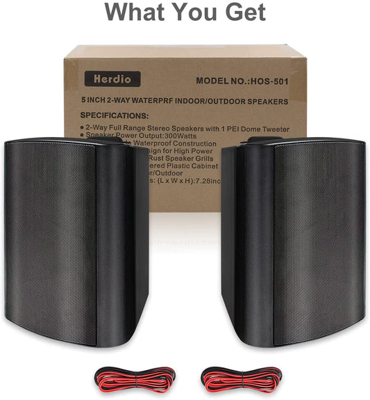 5.25'' 300W Indoor Outdoor Waterproof Dual Speakers Home Theater Wall Mount System for Garage Basement Living Room Black