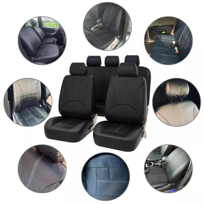 9-Piece Universal Leather Car Seat Cover Set - All-Season Interior Protection in Black