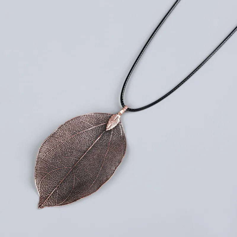 Unique Natural Real Leaf Choker Pendant Necklace for Women True Leaves Shape Filigree Vintage Necklace Jewelry Gift