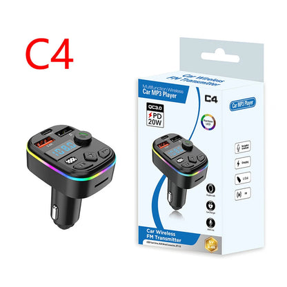 Wireless Car Kit with Bluetooth 5.3, MP3 Player, TF Card and U Disk Support, Cell Phone Charger, and FM Transmitter