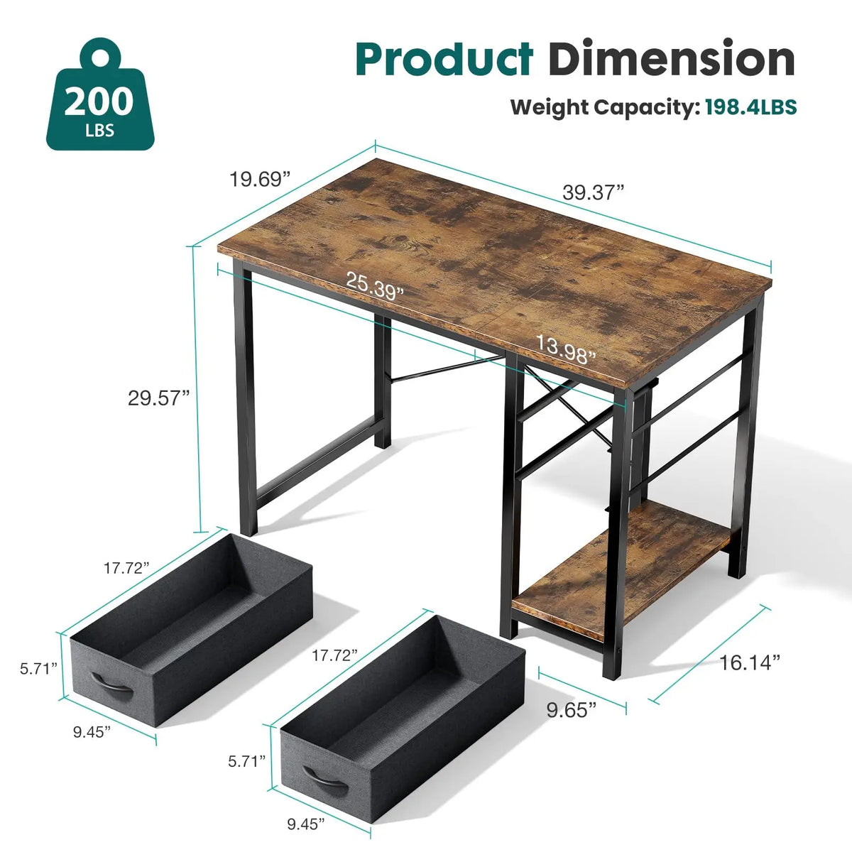 JHK 47-Inch Modern Computer Desk with Adjustable Position Drawers, Ideal for Study, Office, and Gaming
