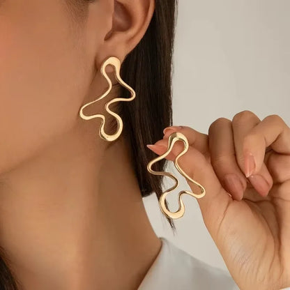 Ingesight.Z Minimalist Irregular Hollow Geometric Metal Stud Earrings in Gold for Women