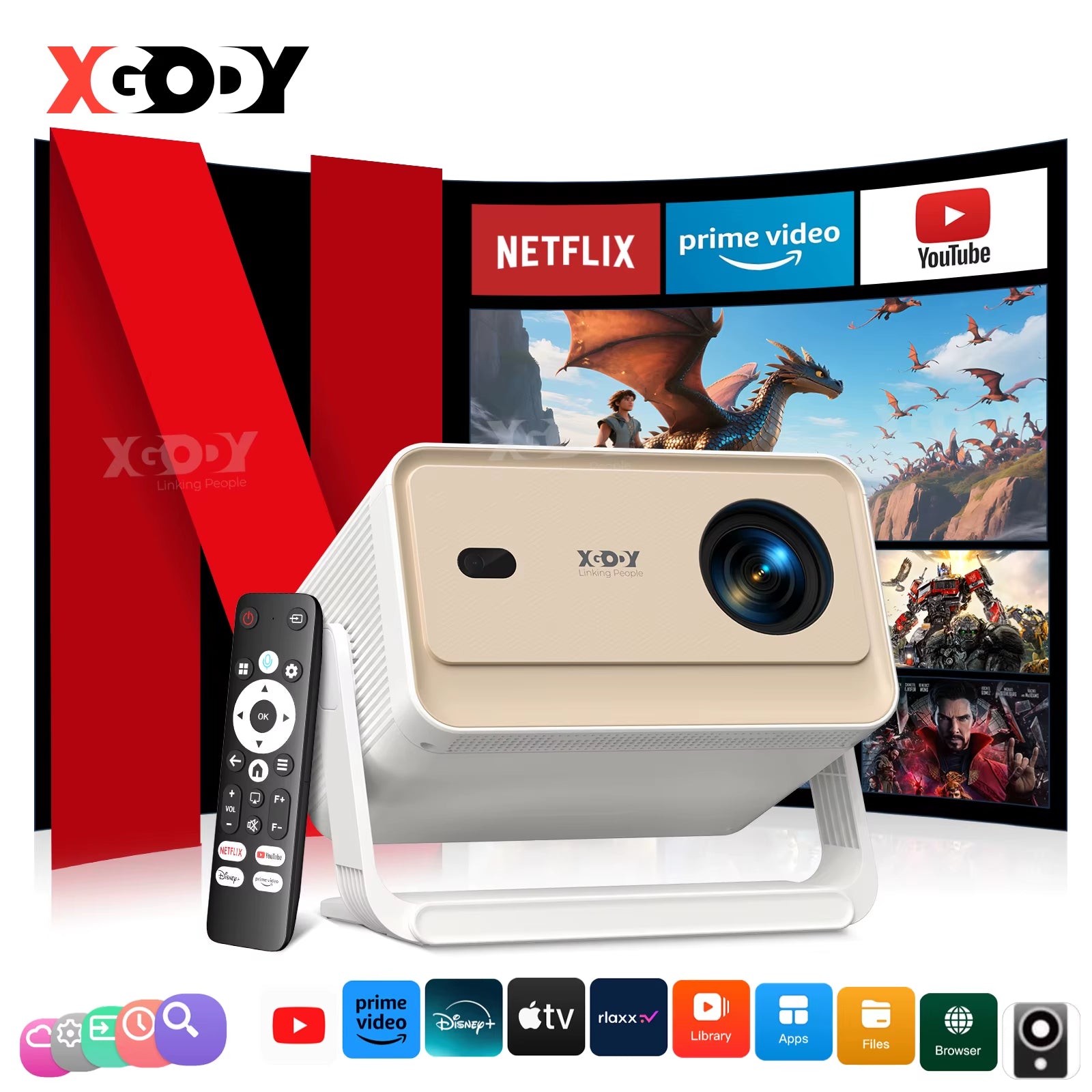Projector A6/N6 Pro 690ANSI Netflix Officially 4K Voice Control Smart Android TV Whale OS 32GB ROM Home Theater