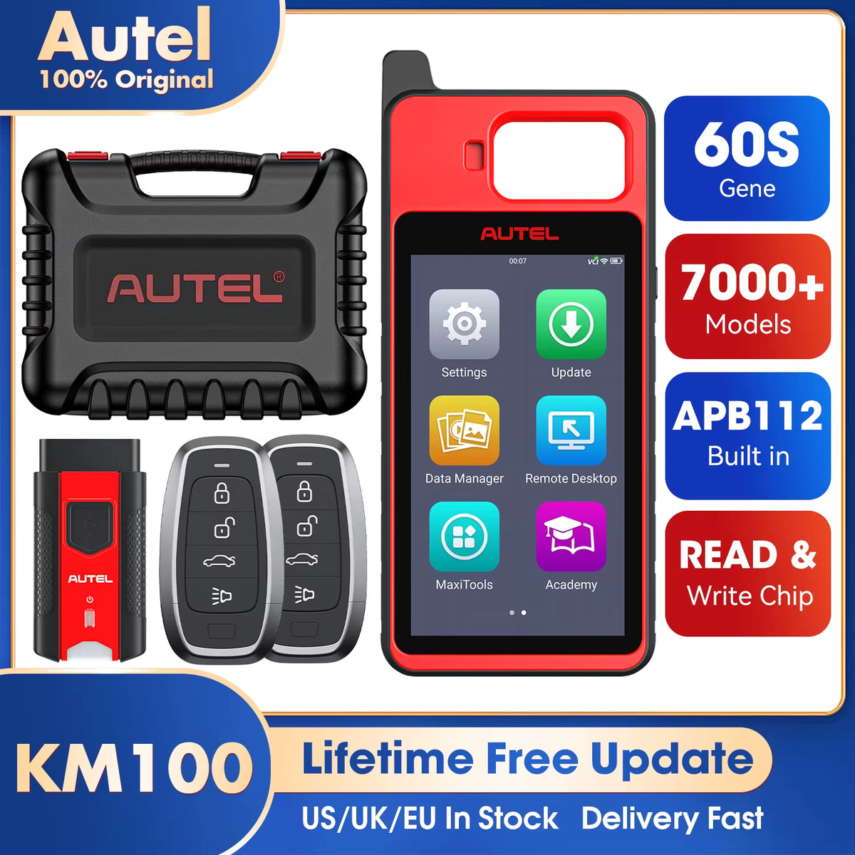 Autel MaxiIM KM100 KM100X Universal Key Programming Tool for Automotive IMMO Solutions - Supports All Key Loss, Key Deletion, and Key Addition
