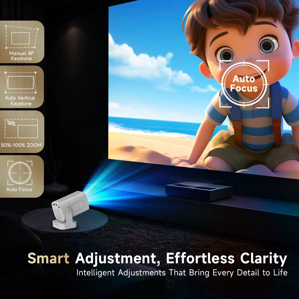 HY310 Android 11 Projector 4K Native 1080P Auto Focus Native 330ANSI Dual Wifi BT5.4 Air Mouse Voice Home Outdoor Movie