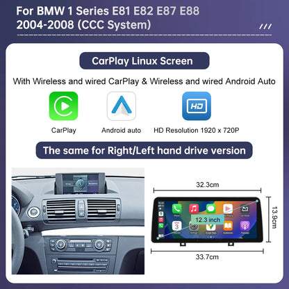 Wireless CarPlay and Android Auto Multimedia Display for BMW 1 Series E81 E82 E87 E88 with CCC and CIC Systems