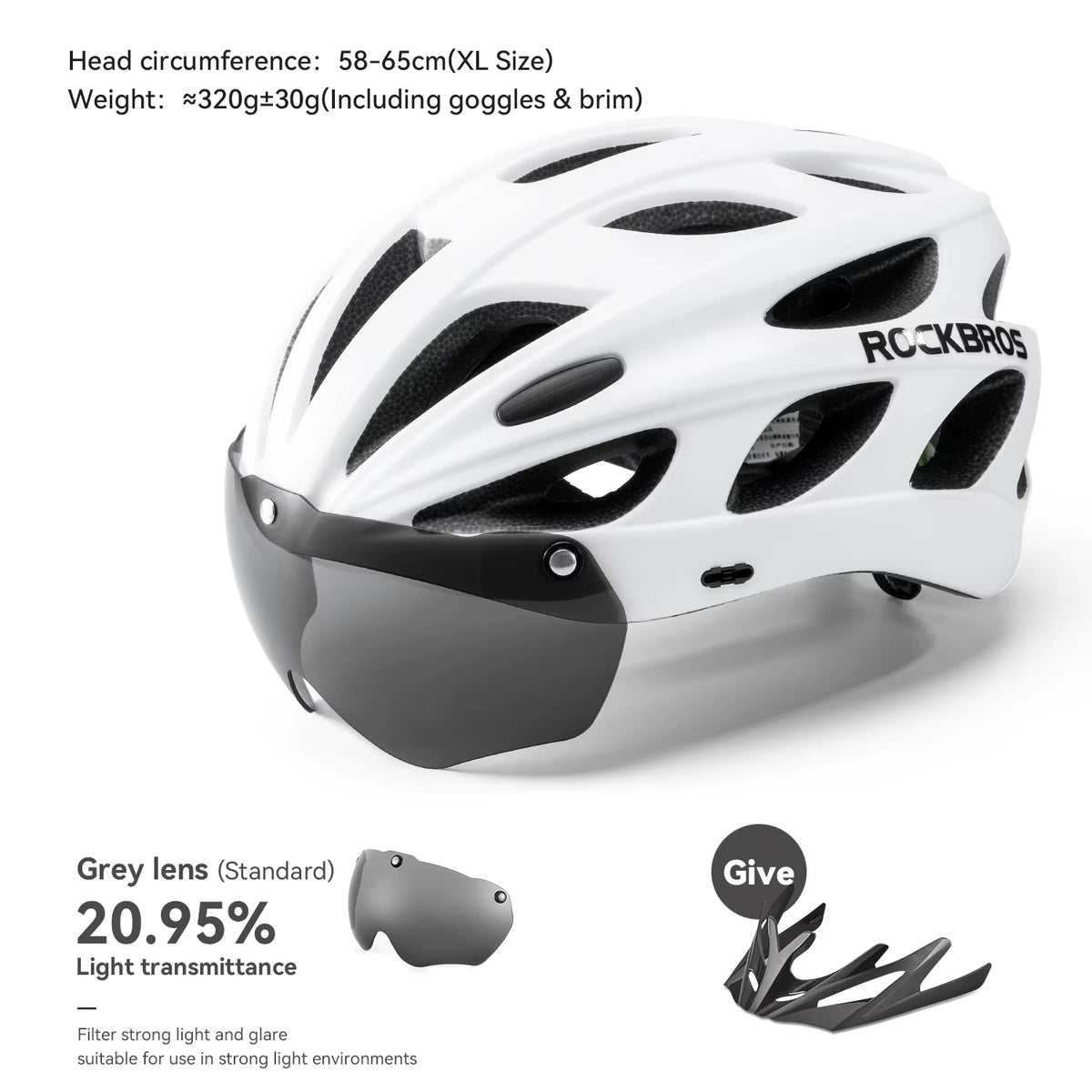 ROCKBROS Lightweight Integrated Cycling Helmet with Goggles for Men and Women - Safety Head Protection for MTB and Road Biking