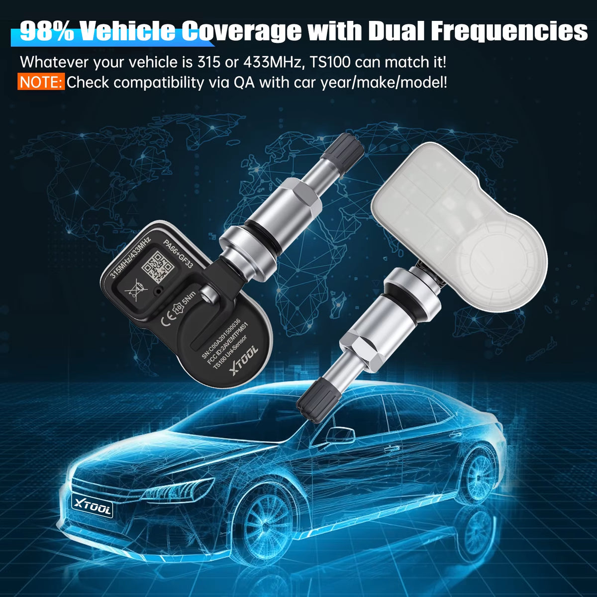 XTOOL TS100PRO 2-in-1 TPMS Sensor - 315MHz & 433MHz Automotive Tire Repair and Programming Tool (4 PCS)