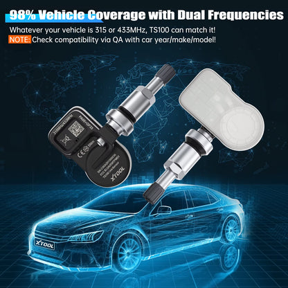 XTOOL TS100PRO 2-in-1 TPMS Sensor - 315MHz & 433MHz Automotive Tire Repair and Programming Tool (4 PCS)