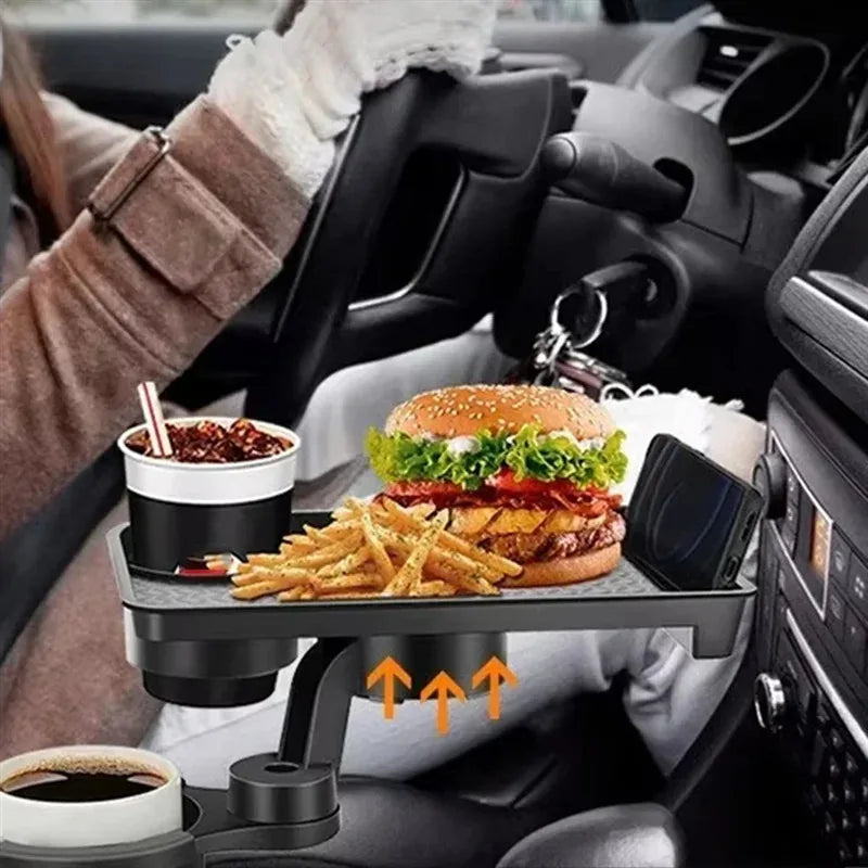 Premium Universal Car Cup Holder Tray - 360° Rotating Adjustable Dual Cup Organizer