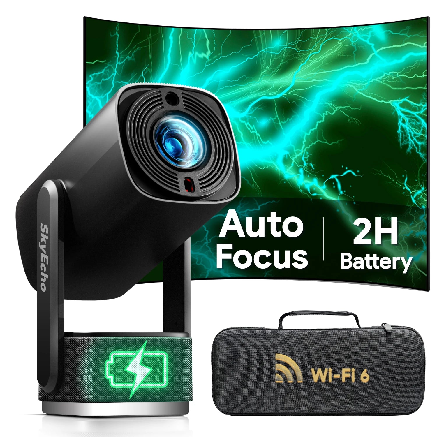  Freeone-Pro Auto Focus Built-In Battery Ceiling Projector Android 1+8G 350 ANSI Lumens 1080P 4K Decoding Supported Built-In 6W Surround Speaker Wifi6 Bluetooth 5.2 Home Theater Outdoors Wireless Projectors