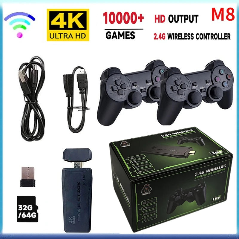 Video Game Sticks M8 Console 2.4G Dual Wireless Controller Game Stick 4K 10000 Games 64GB Retro Game for Dropshiopping Xmas Gift