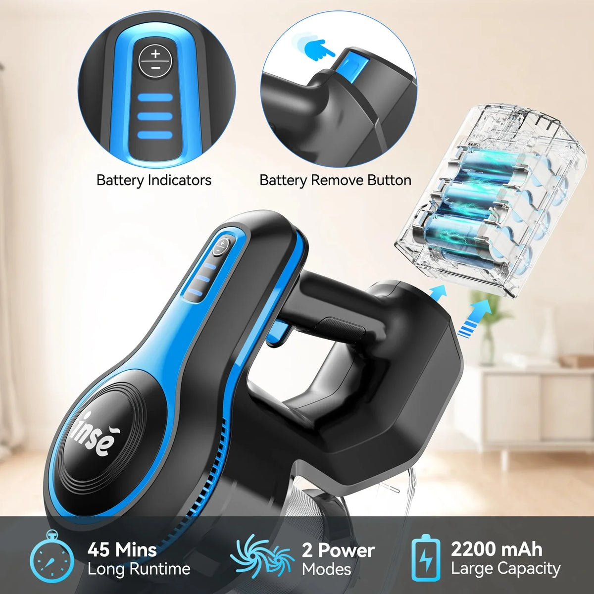 INSE Cordless Vacuum Cleaner Replacement Battery and Accessories for Models N5S, N5T, and N500
