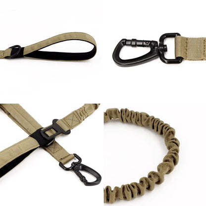 Adjustable Military Dog Leash with Quick Release Elastic Rope and Dual Control Handles for Medium and Small Dogs