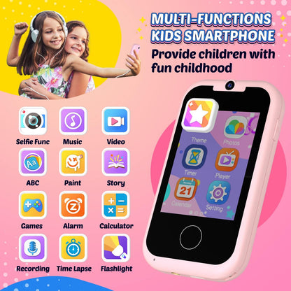 Pink Kids Smart Phone with Dual Camera and MP3 Music Player, Educational Learning Toy for Girls Age 3-6, Perfect Christmas and Birthday Gift, Includes SD Card