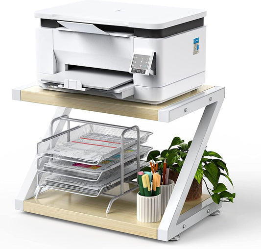 Desktop Printer Stand with Storage and 2 Tier Tray - Printer Table Organizer with Hardware and Steel