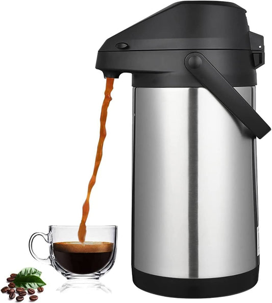 Commercial Grade 135 Oz & 4L Airpot Thermal Coffee Dispenser with Pump, Double Walled Insulated Stainless Steel Beverage Thermos, Lever Action for Hot or Cold Water, Airpot Coffee Carafe for Maintaining Optimal Temperature