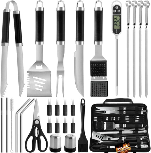 29-Piece Stainless Steel BBQ Grill Accessories Set with Storage Bag - Perfect Father's Day or Birthday Gift for Dads - Complete Camping Grill Utensils Set - Ideal Grilling Gifts for Men and Dad