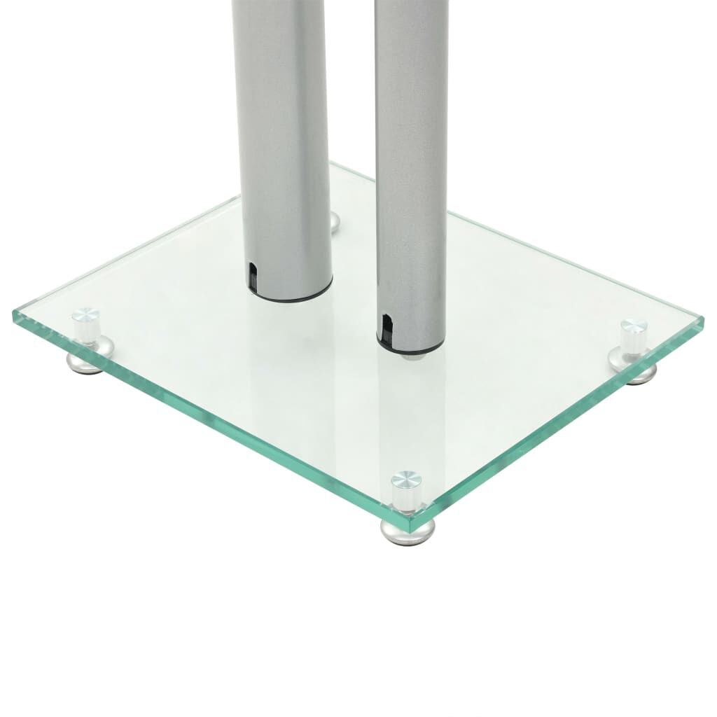 Pair of Speaker Stands with Tempered Glass and Silver 2-Pillar Design