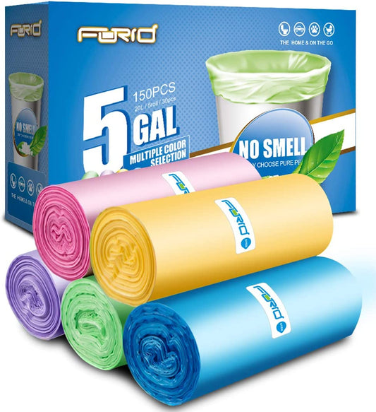 Small Garbage Bags -  4-5 Gallon Trash Bags Durable Trash Can Liner for Home Office Bathroom Bedroom Waste Bin (5 Colors 150 Count) - Durable & Thick Trash Bag