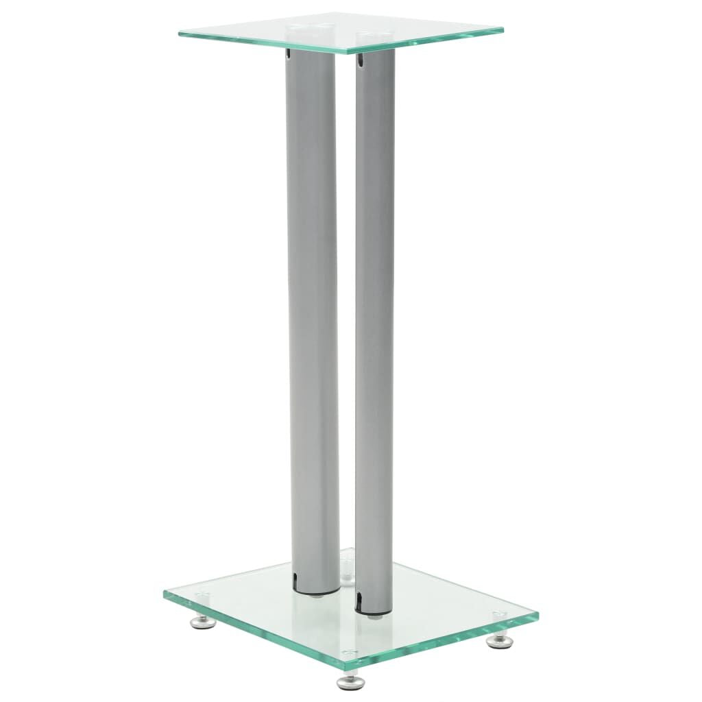 Pair of Speaker Stands with Tempered Glass and Silver 2-Pillar Design
