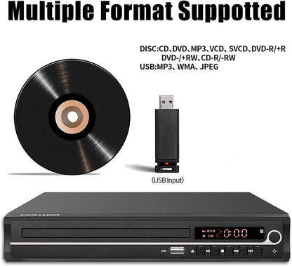  HDMI DVD Player for Smart TV, High-Quality 1080P Full HD, Remote Control, USB Input, Region Free - Includes HDMI Cable
