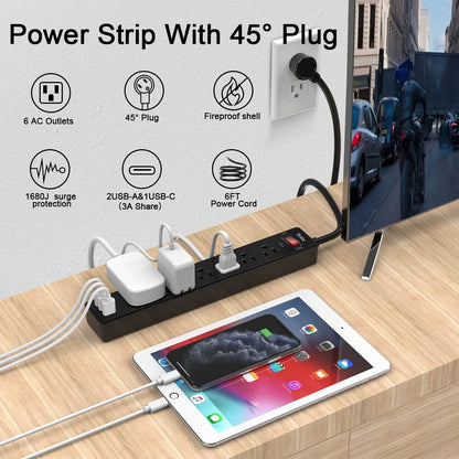 6-Foot Surge Protector Power Strip with 6 AC Outlets and 3 USB Ports,1680 Joules 