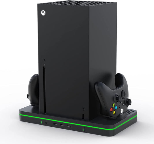 Vertical Charging Stand with Cooling Fan and Dual Controller Charger Station Dock - Compatible with Xbox Series X/S Console and Controller, Equipped with 3 USB Ports