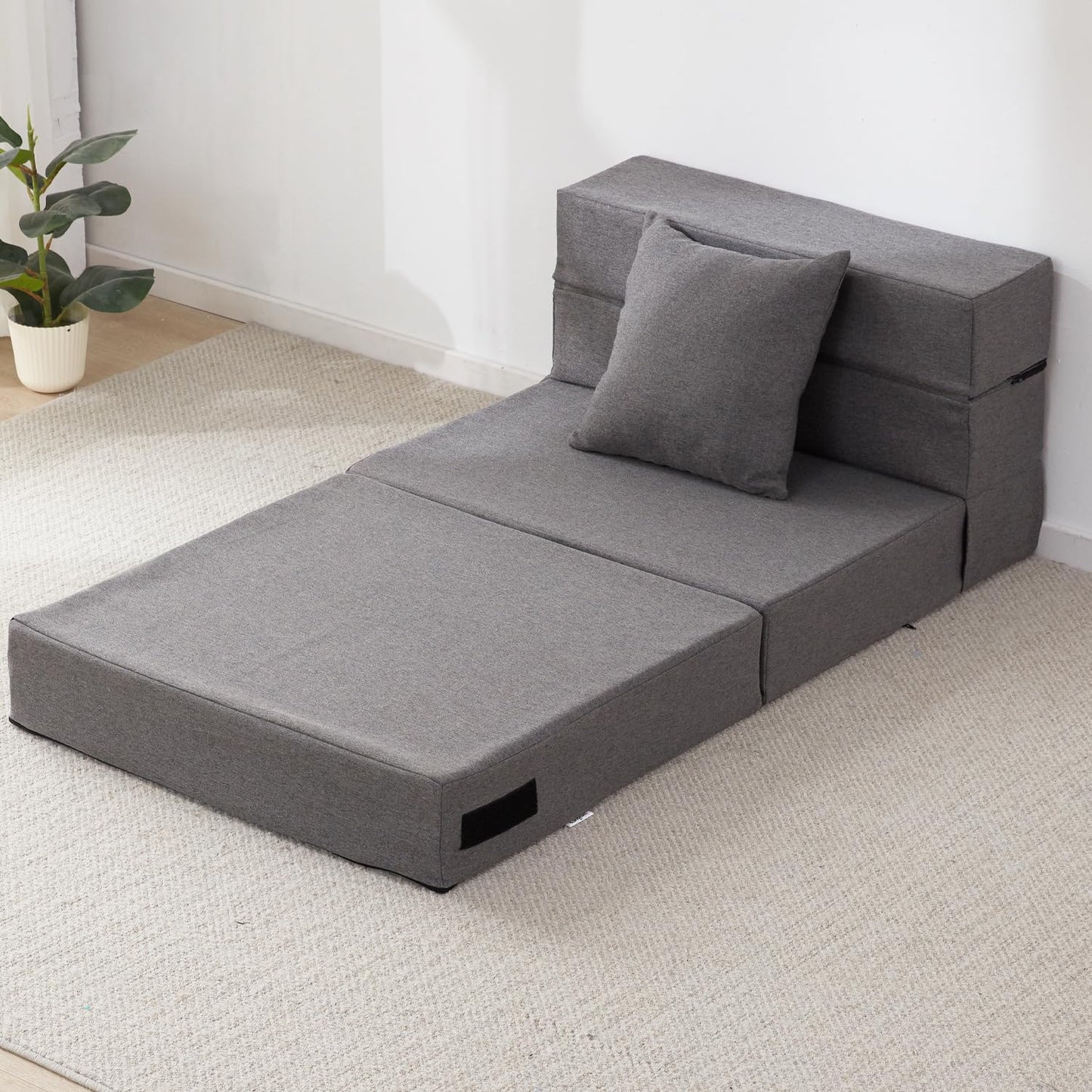 Memory Foam Sleeper Sofa Guest Bed and Chair Bed with Fold Out Design, Dark Grey, Washable Cover