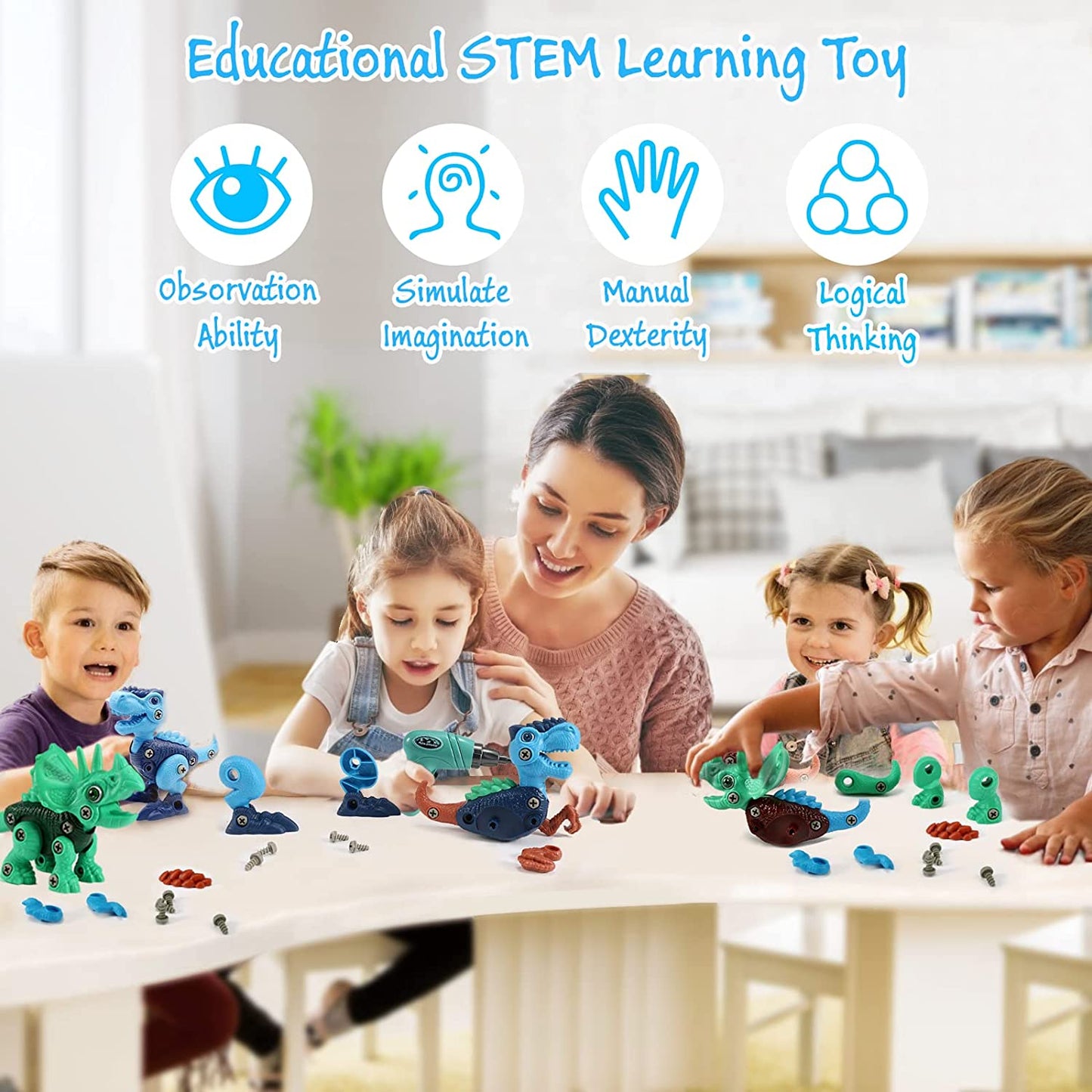 STEM Dinosaur Toy: Educational Take Apart Toy for Kids - Learning Building Construction Set with Electric Drill - Ideal Birthday Gift for Toddlers, Boys, and Girls aged 3-8.